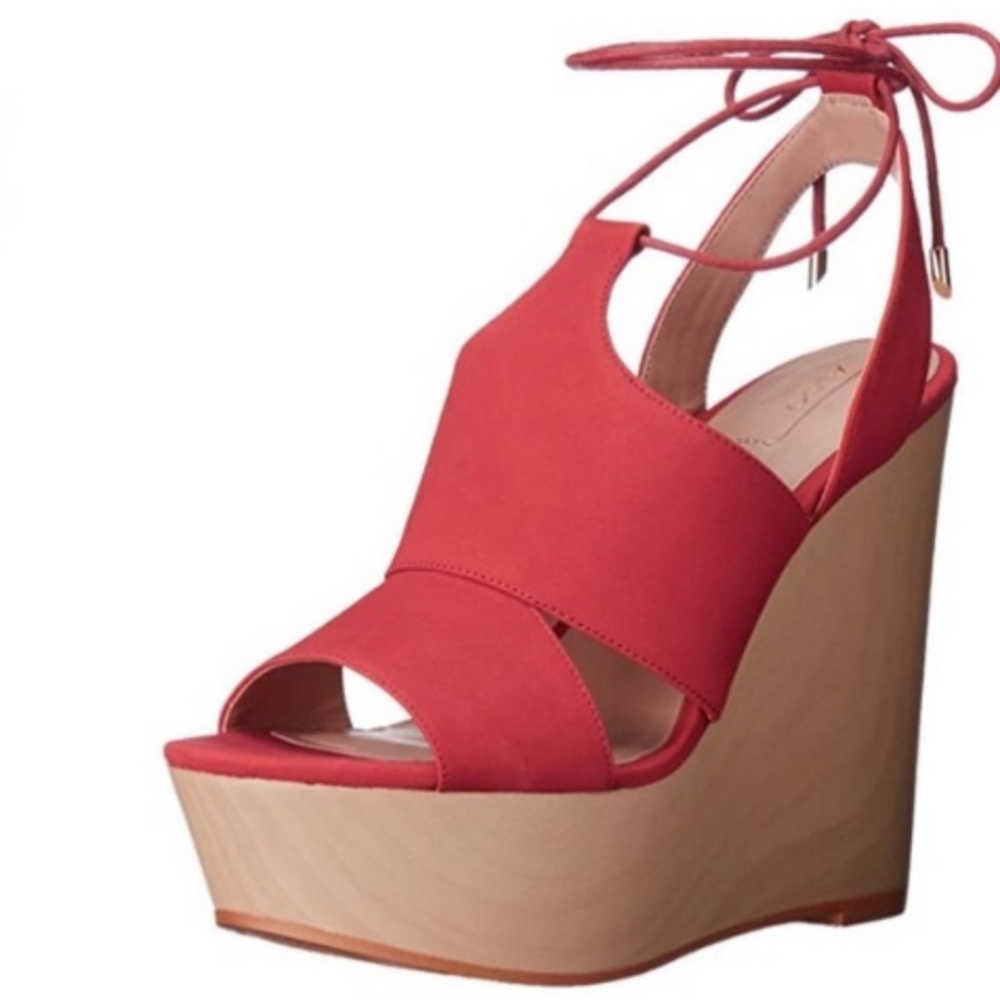 Aldo Suede Burnt Orange Wedges with Tie-Up Straps, Size 9, Casual Boho Style